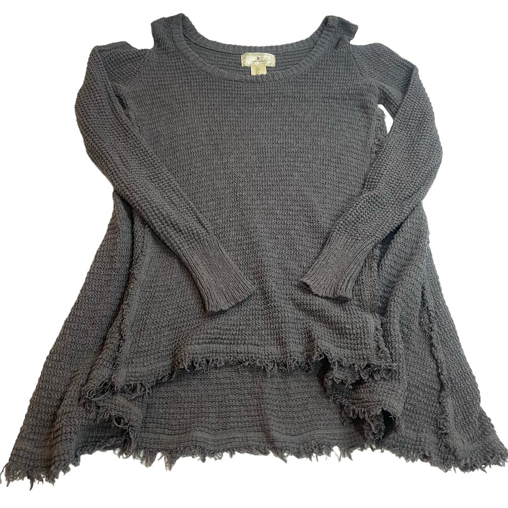Ruby Moon Open Shoulder‎ Sweater Gray Small Long Sleeve Boho Asymetric Raw Edge
